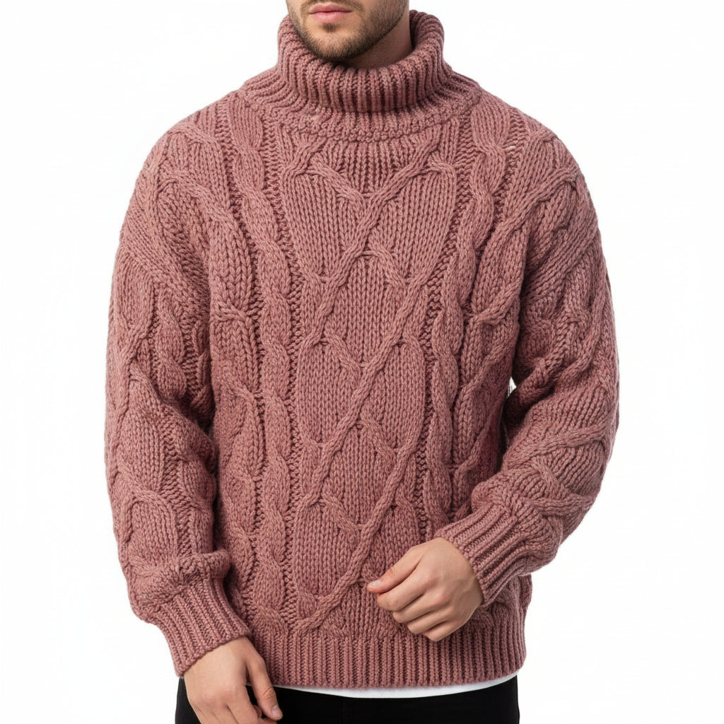 Amawinc Pull Col Roulé Câblé Homme Coupe Décontractée Premium Pour L'Hiver Et Superposition Essentielle