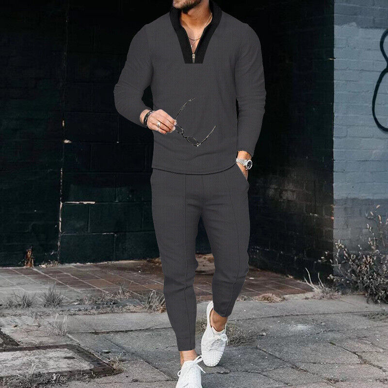 Ensemble Deux Pièces Décontracté Pour Homme Avec Haut Zippé Et Pantalon Assorti Pour Tous Les Jours