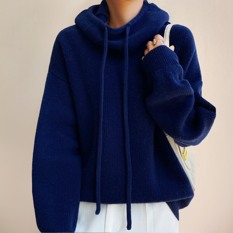 Pull Femme En Maille Oversize Col Haut Avec Cordon Manches Longues Douces Et Chaleureuses