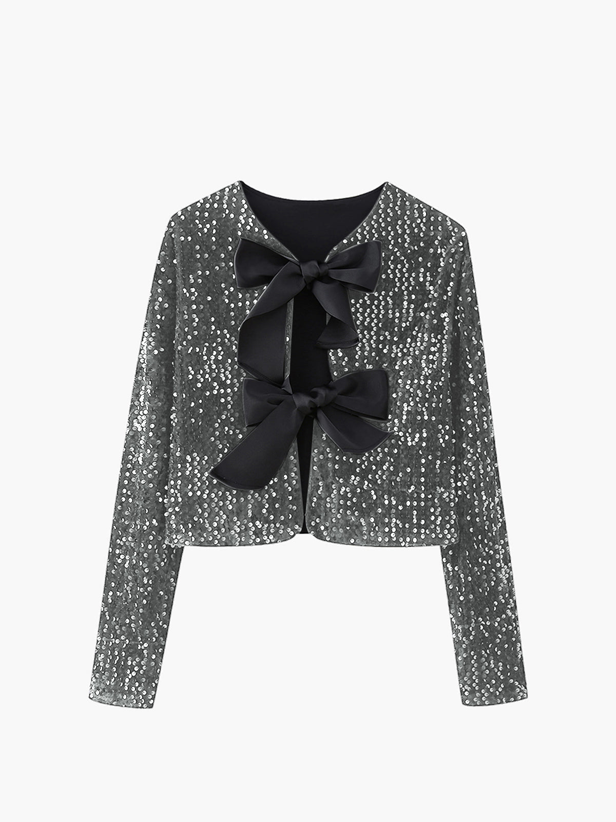 Veste Velours Pailleté Avec Nœud Papillon Décoratif Élégante Manches Longues Pour Soirée Festive