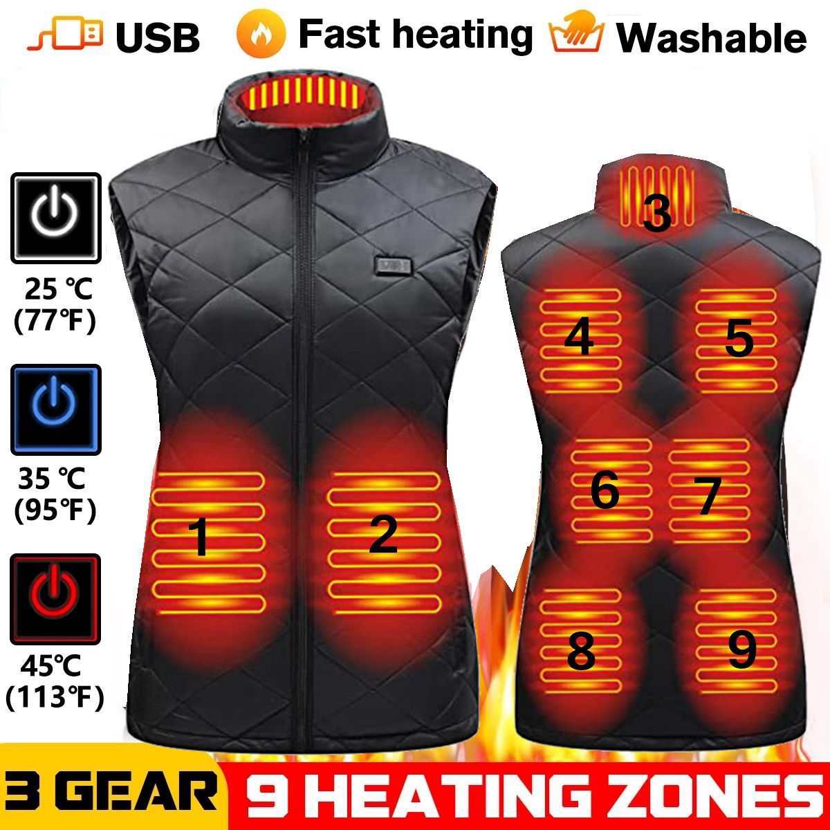 Gilet Chauffant Intelligent Pour Femmes Avec Niveaux De Chaleur Réglables Et Batterie USB Amovible Pour L Hiver