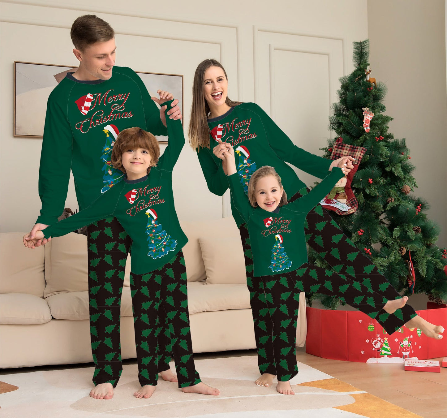 Ensemble De Pyjamas De Noël Pour Parents Et Enfants Avec Dessin D Arbre Festif Pour Toute La Famille
