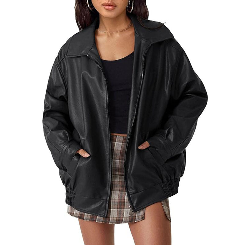 Veste En Cuir Pour Femme Biker Longue Avec Doublure Chaude Zips Détaillés Et Coupe Cintrée Moderne