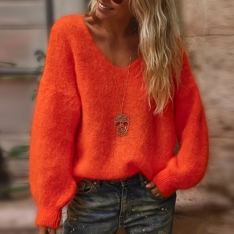 Pull Femme Col V Duveteux Doux Oversize Pour Automne Disponible Dans Une Large Palette De Nuances Confortable
