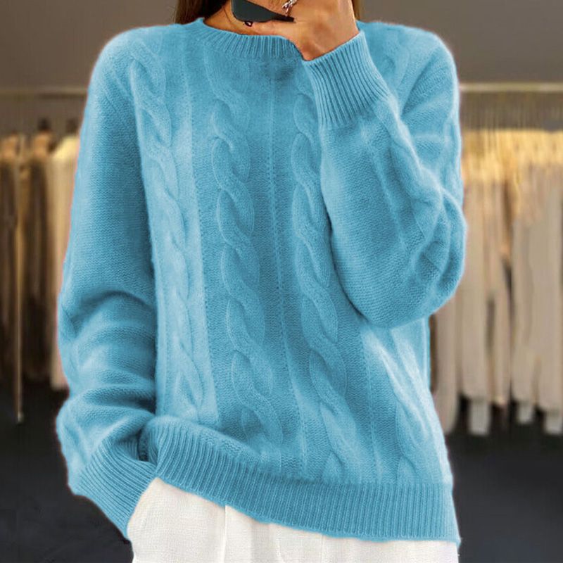 Pull Femme Nordisk-Flair Mélange de Laine Coupe Décontractée Tricot à Torsades Ourlet Côtelé