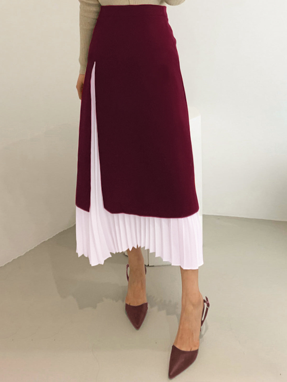 Jupe Midi Plissée Deux Tons Amawinc Pour Femme Chic Bureau Et Dîner Polyvalente Confortable
