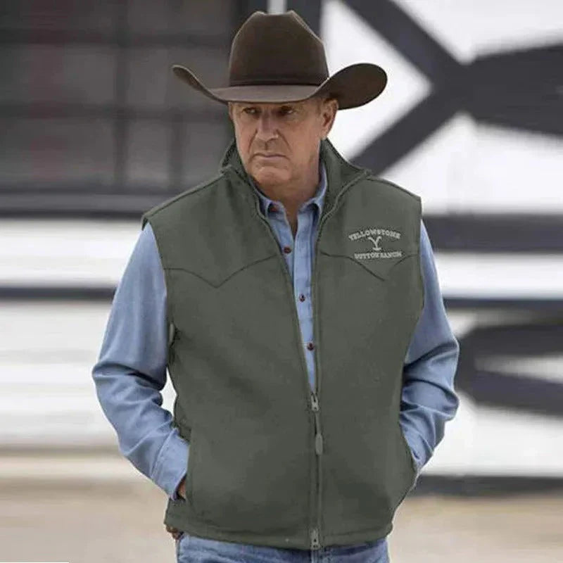Gilet Zippé Pour Homme En Laine Mélangée Coupe Régulière Avec Broderie Sur La Poitrine Longueur Aux Hanches