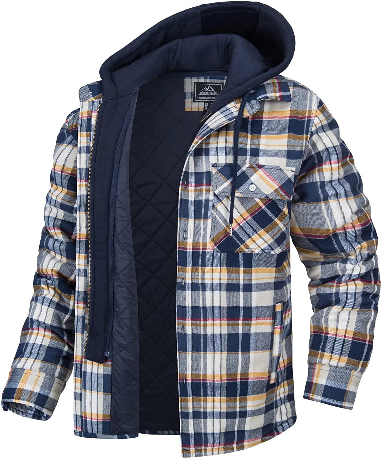 Veste Chemise Homme À Carreaux Avec Doublure Flanelle Quiltée Capuche Détachable Coupe Décontractée Hiver