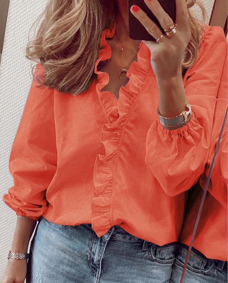 Lena Blouse Volants Col V Élégante Confortable Pour Bureau Et Déplacements Urbains