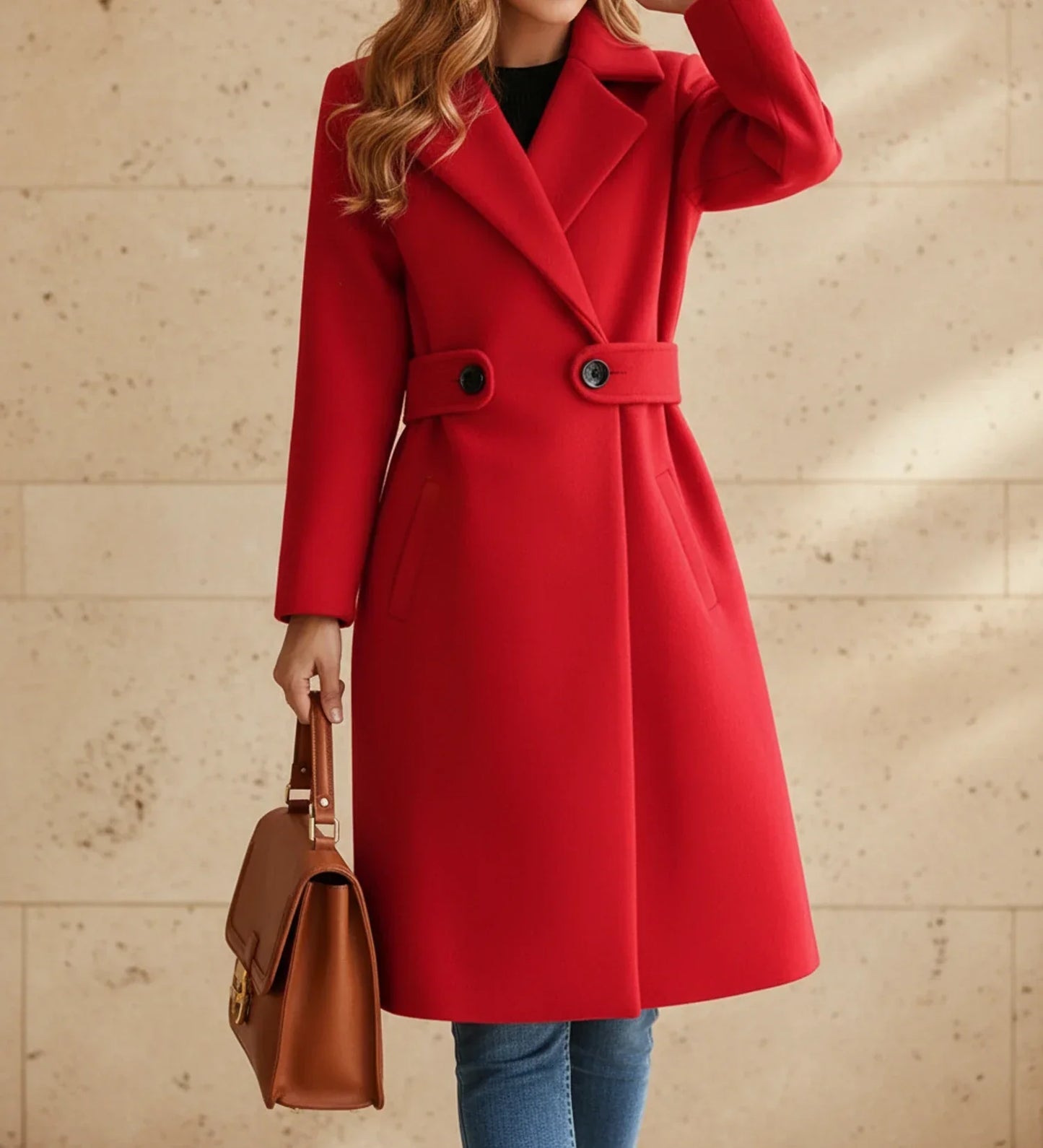 Manteau Femme Cintré Avec Ceinture Et Revers Large Pour Travail Et Décontracté Élégant