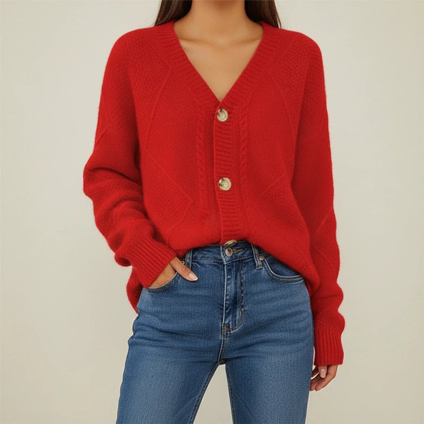 Cardigan Tricot Femme Boutonné Devant Col V Doux D'Hiver Pour Une Élégance Polyvalente