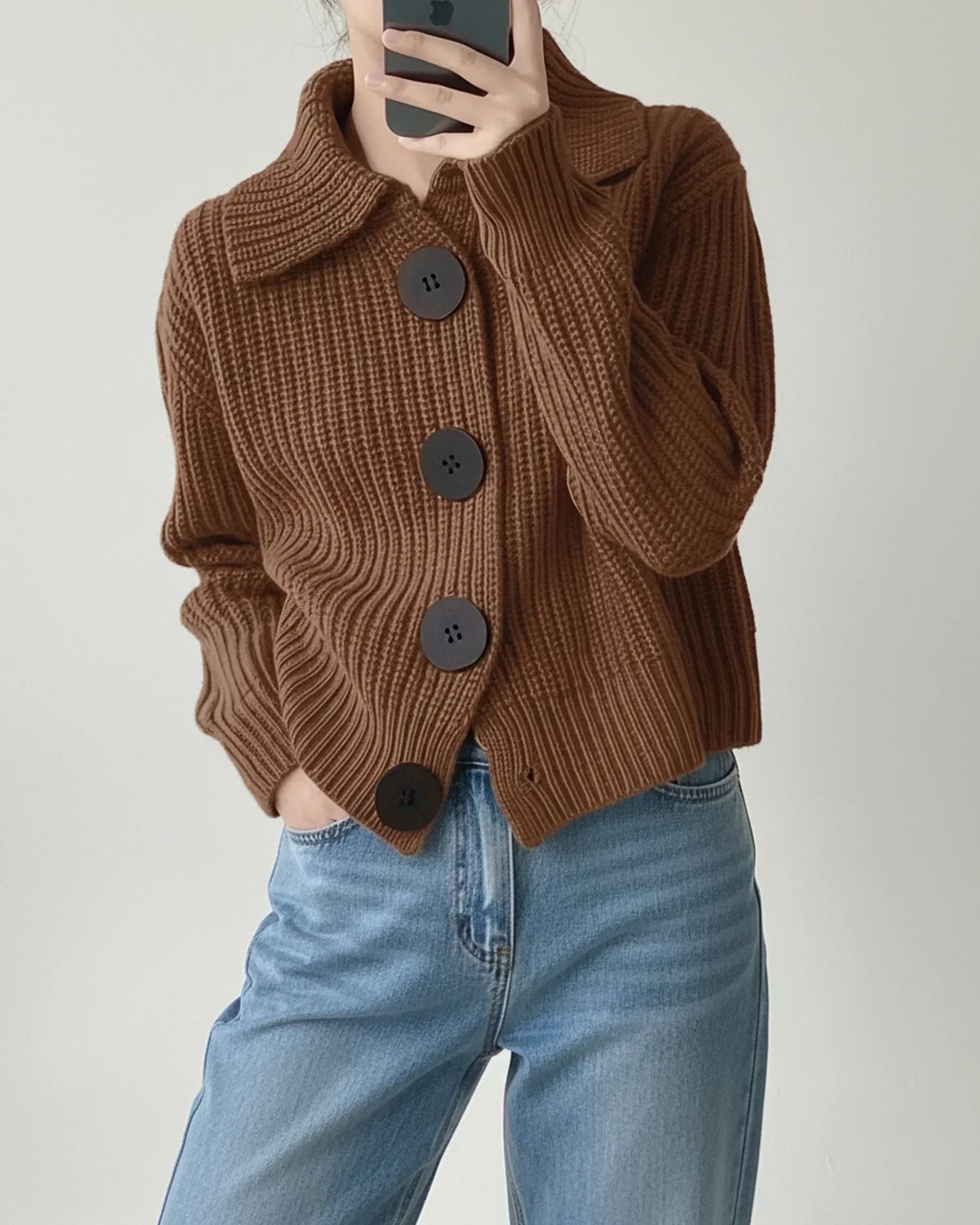 Cardigan Court Tricot À Col Boutonné Pour Femme, Coupe Courte Et Maille Ribée Élégante