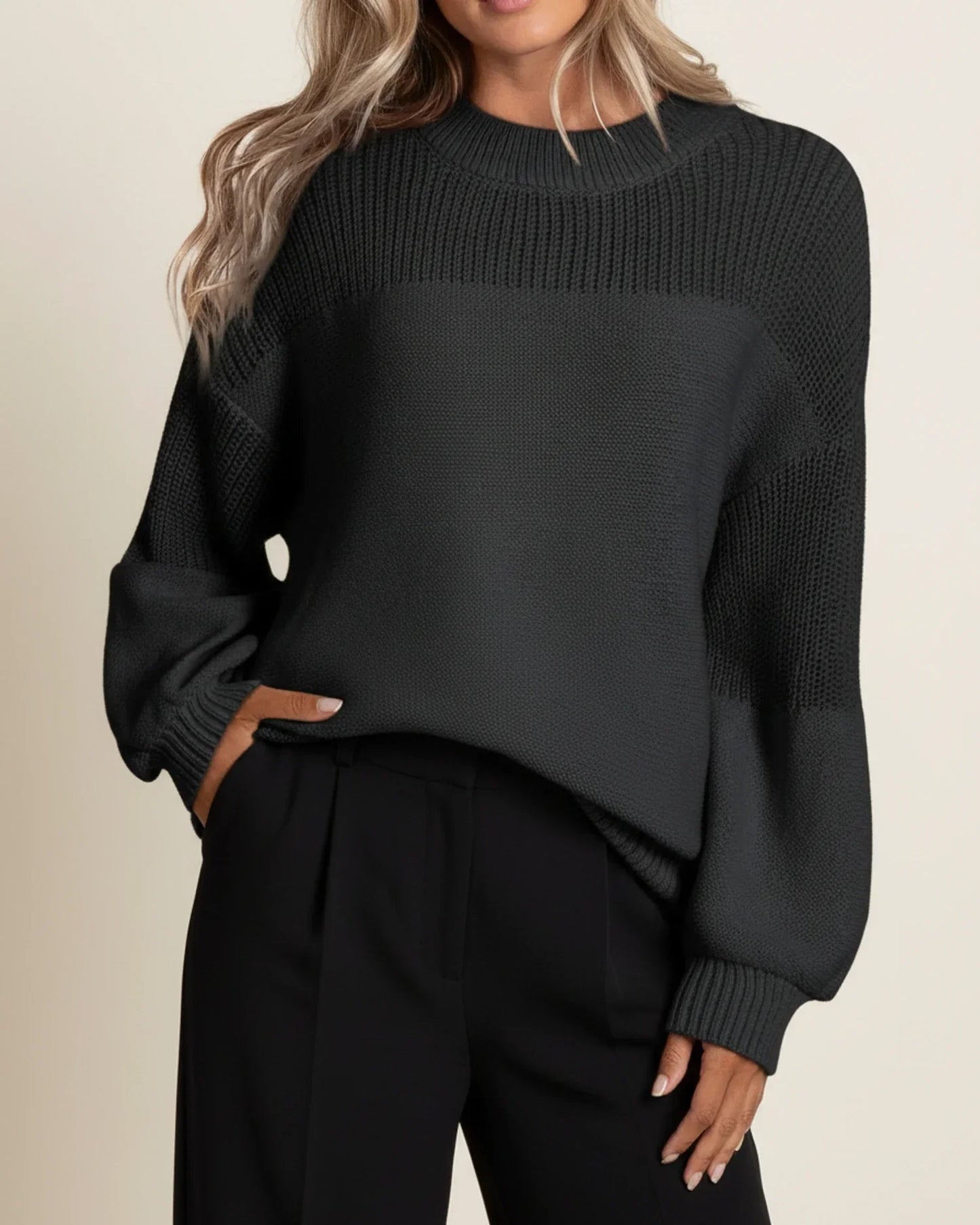 Pull En Maille Hiver Pour Femme Avec Bloc De Couleurs Col Rond Et Coupe Décontractée