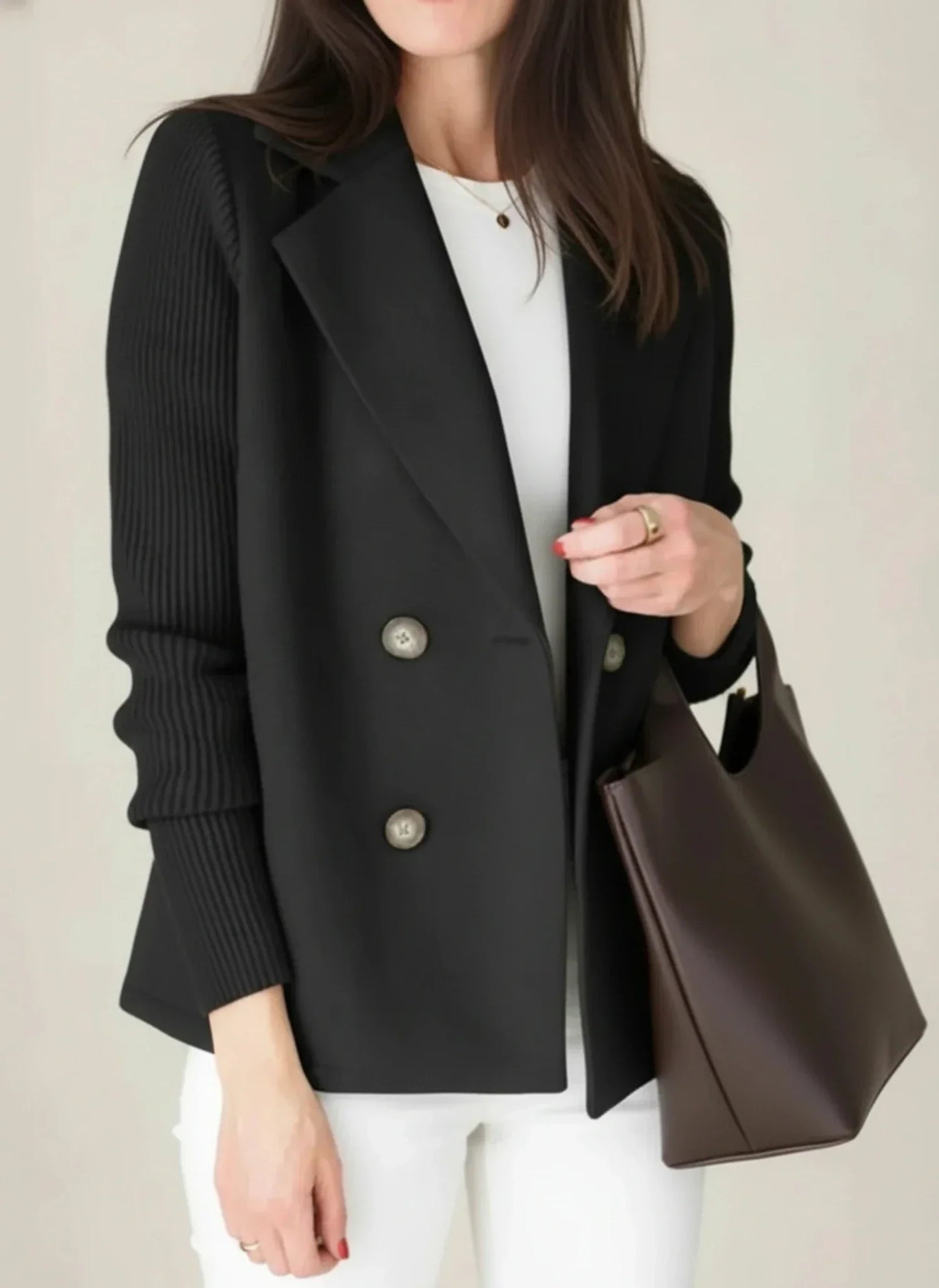 Veste Blazer Femme À Double Boutonnage Coupe Décontractée Détails Bloc De Couleur Moderne