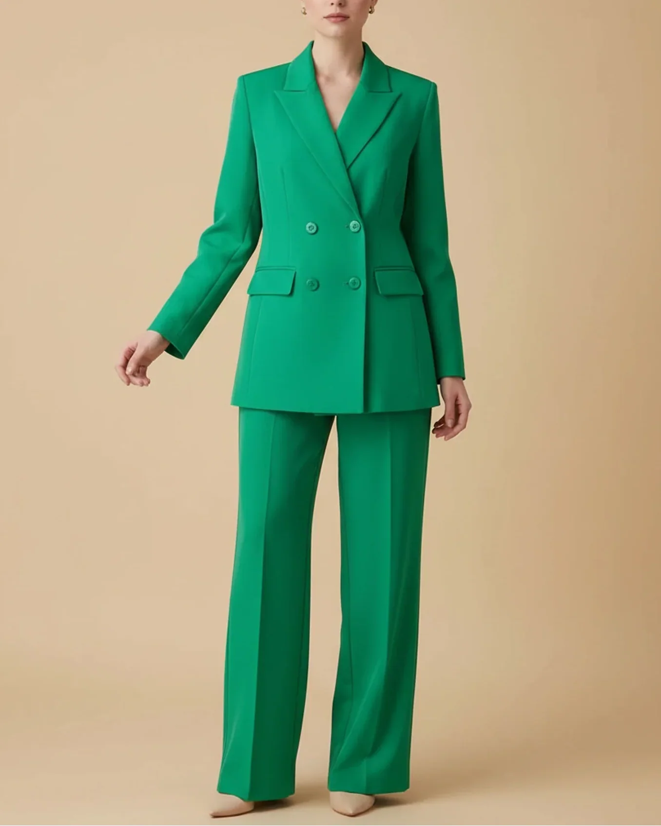 Costume Pantalon Femme Double Boutonnage Avec Blazer Tailleur Pantalon Droit Pour Bureau