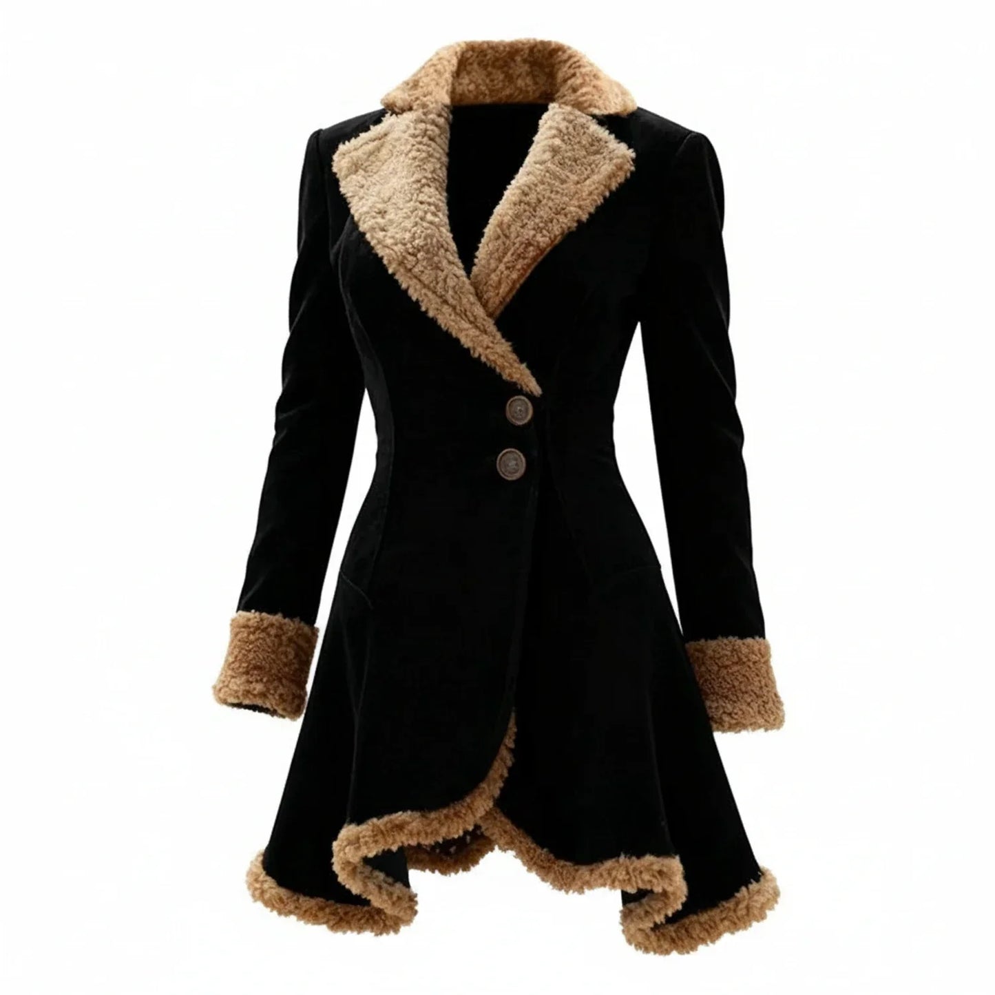 Manteau D Hiver Pour Femmes Avec Fourrure Bordure Et Ourlet Asymétrique Cintré Pour Élégance Moderne