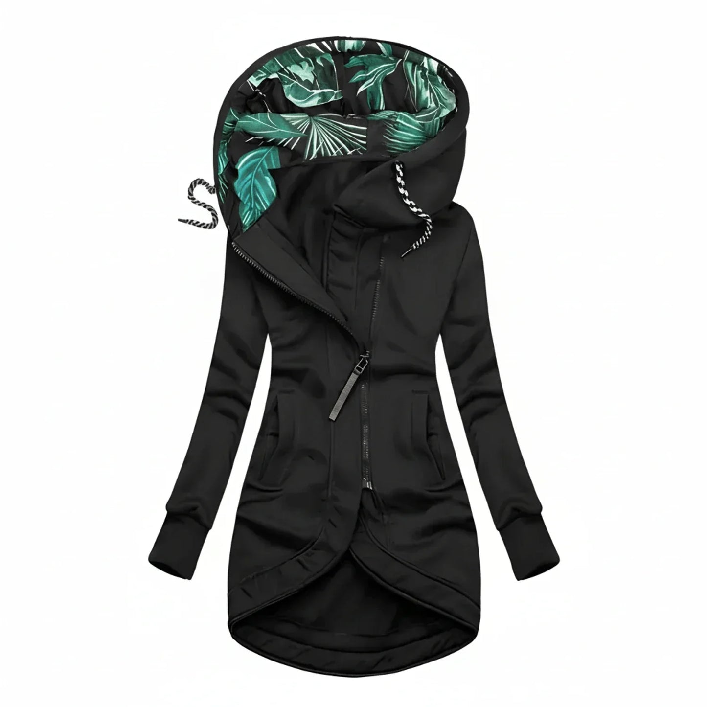 Veste Hivernale Femme Longue Capuche Tunique Élégante Avec Col Cheminée Et Ligne A Confortable