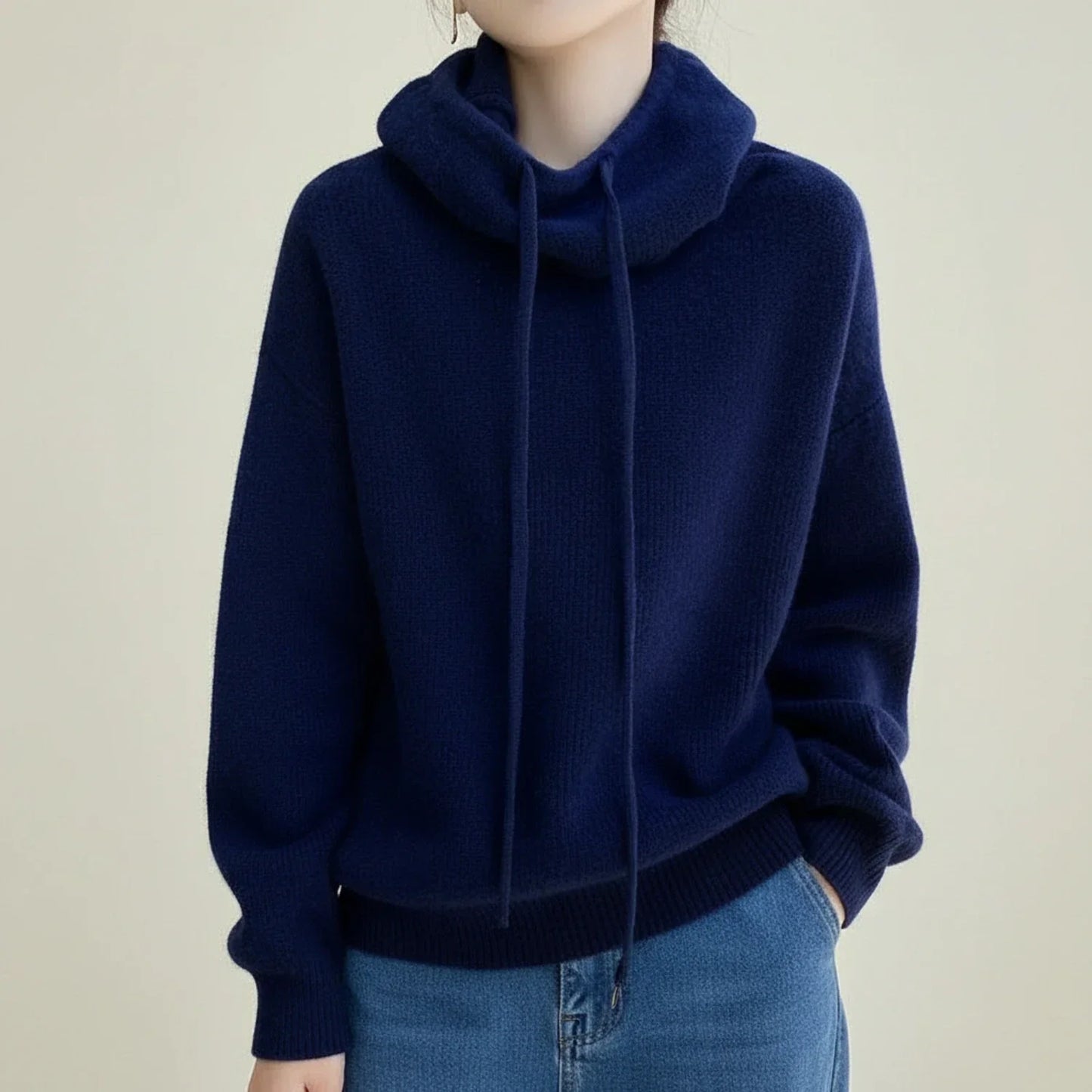 Pull à Capuche Douillet pour Femme Hiver Oversize Avec Col Bénitier et Cordon Ajustable Style Décontracté