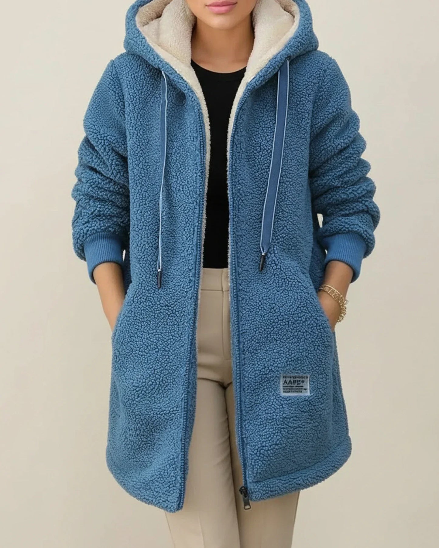 Manteau Teddy À Capuche Pour Femme Hiver Long Doublure Polaire Fermeture Éclair Avant Poches Confortable Et Chaud
