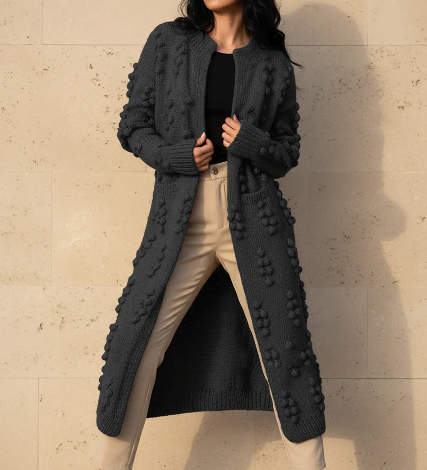 Cardigan Longline Texturé Effet Popcorn Pour Femme Confortable Et Polyvalent Pour Tenue De Travail Et Week End