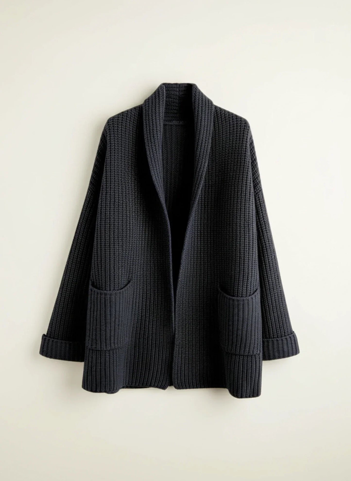Cardigan Femme Oversize Ouvert Devant Col Châle Avec Poches Plaquées Et Manches Longues