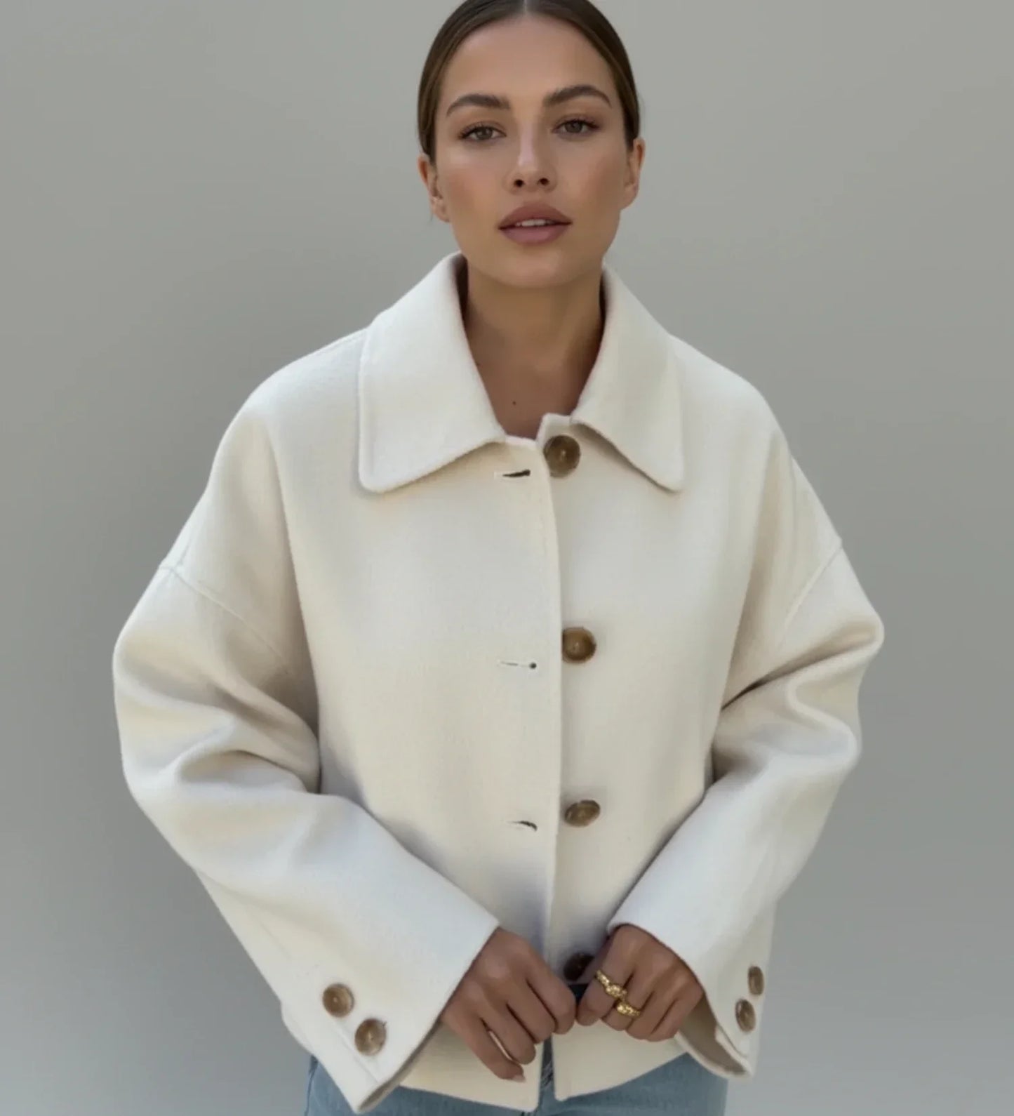 Manteau Croisé Court Pour Femmes À Double Boutonnage, Coupe Oversize Boxy, Col Classique, Fermeture Devant