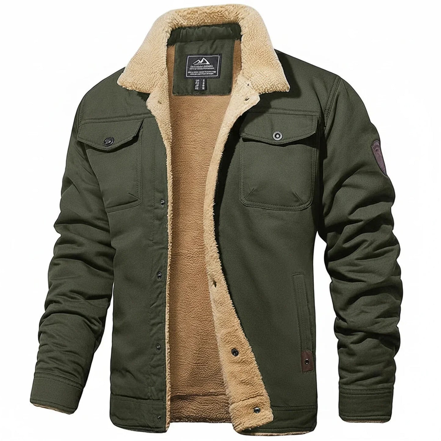 Manteau Hiver Pour Homme Avec Col Sherpa Noir Doublure Polaire Confortable Poches Poitrine Utilitaires