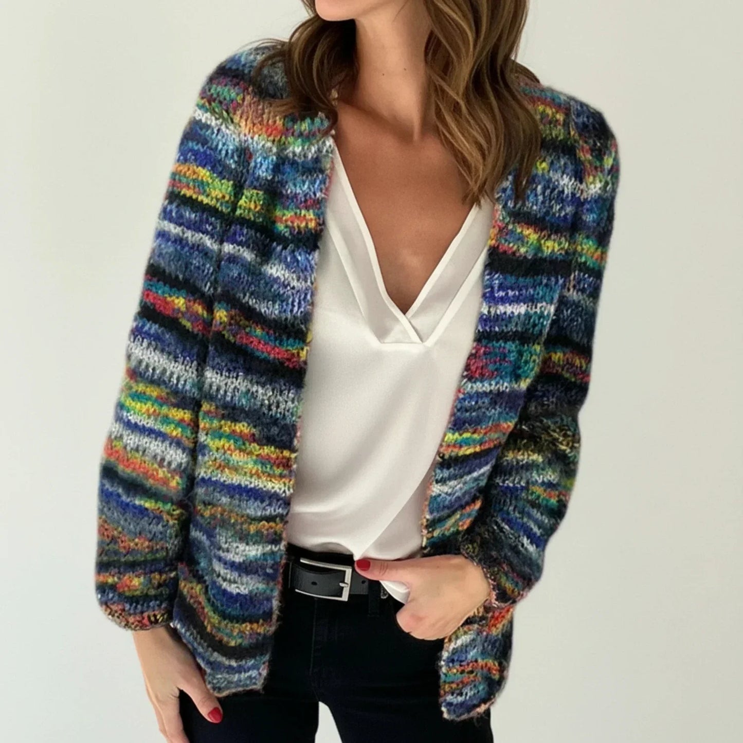 Cardigan Tricot À Rayures Pour Femme Ouvert Sur Le Devant Amawinc Décontracté Et Polyvalent Pour Tous Les Jours
