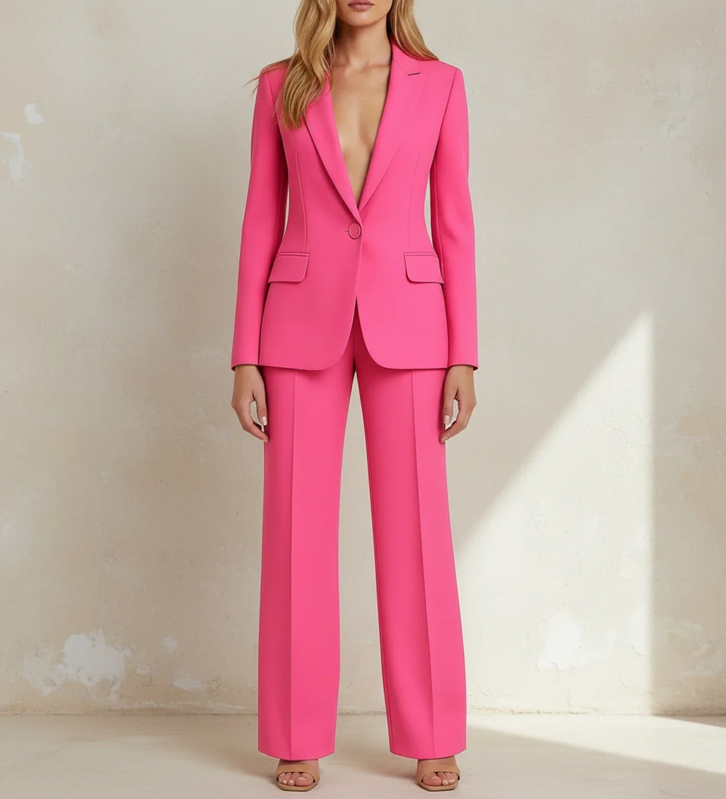 Ensemble Tailleur Long Blazer Chic Pour Femme Avec Pantalon Large Deux Pièces Pour Bureau Et Occasions Spéciales