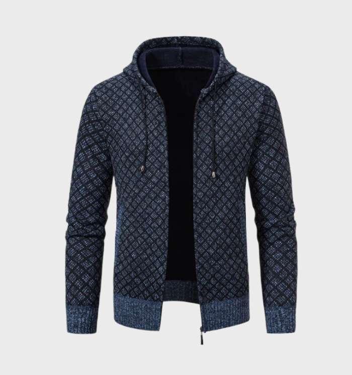 Xsander: Schlichte Argyle-Kapuzenjacke mit durchgehendem Reißverschluss