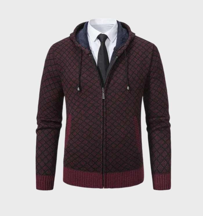 Xsander: Schlichte Argyle-Kapuzenjacke mit durchgehendem Reißverschluss