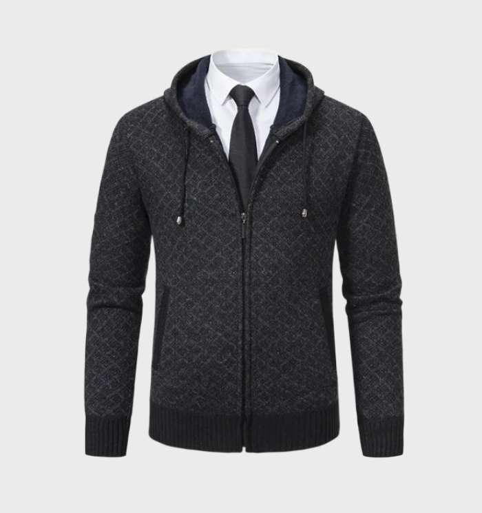 Xsander: Schlichte Argyle-Kapuzenjacke mit durchgehendem Reißverschluss