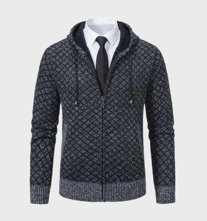 Xsander: Schlichte Argyle-Kapuzenjacke mit durchgehendem Reißverschluss