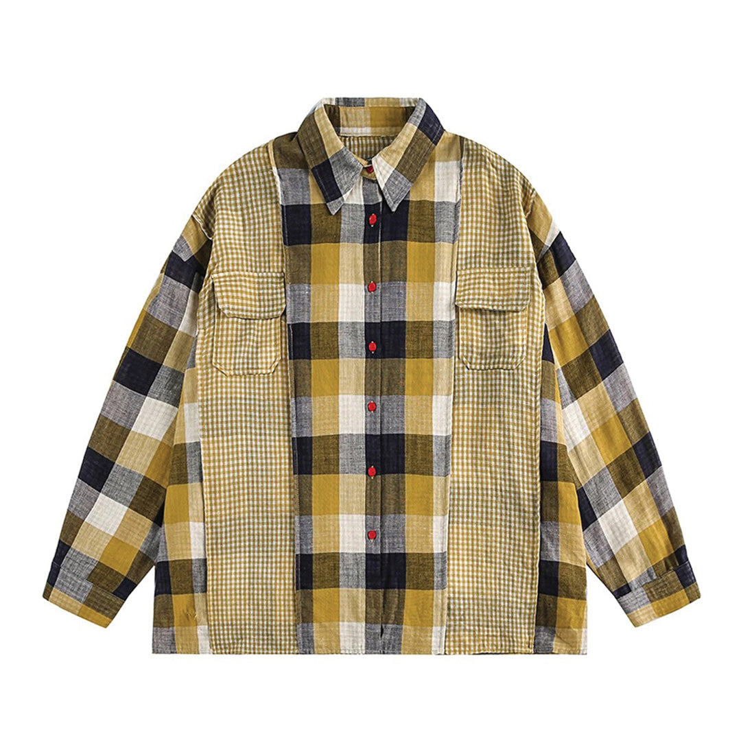 Chemise En Coton Doux Avec Carreaux Contrastants Et Col Revers Fermeture Par Boutons Rouges Silhouette Décontractée