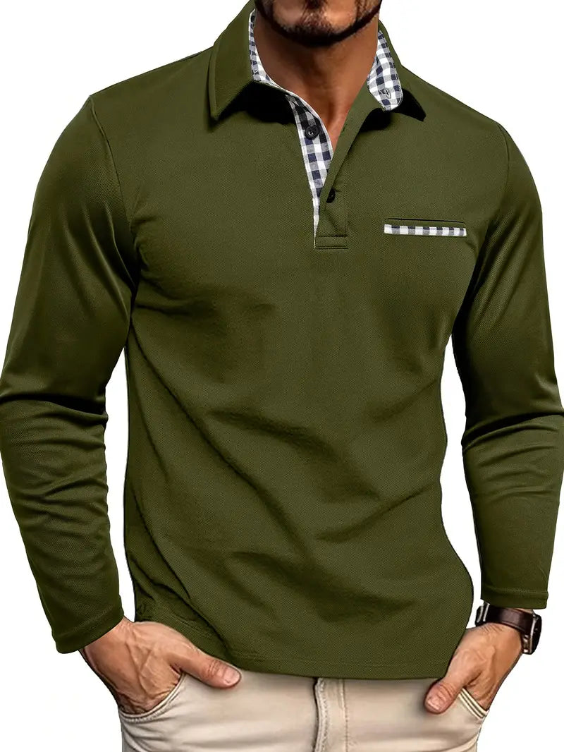 Polo À Manches Longues Pour Homme Jaxon Avec Col À Carreaux Et Mélange De Coton Doux Pour Une Allure Décontractée Chic