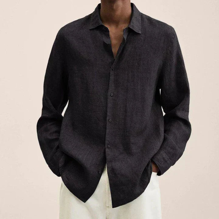 Chemise Homme Lin Léger Coupe Classique Manche Longue Bouton Respirante Été Style Décontracté