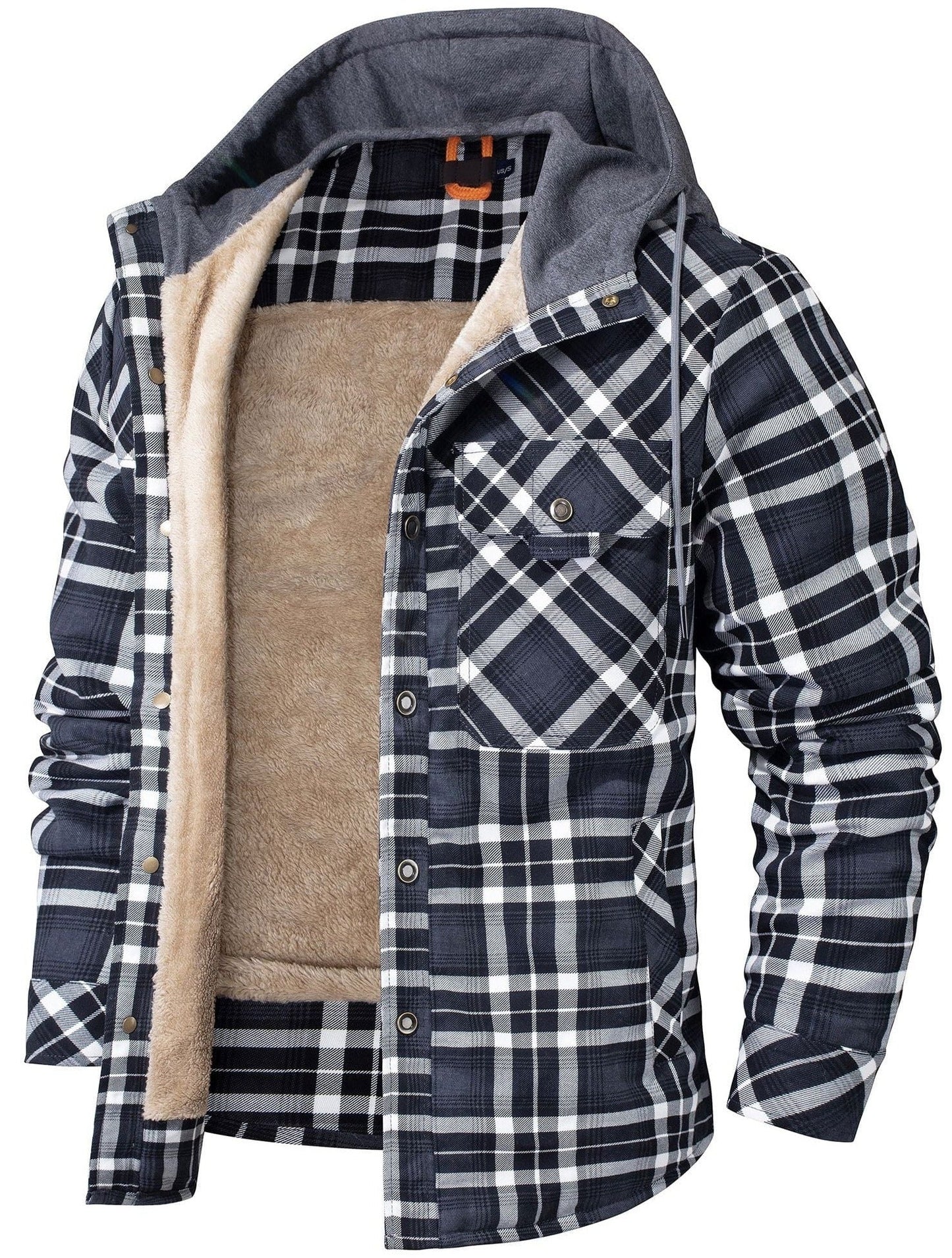 Manteau À Capuche À Carreaux Pour Homme Chaud Doublé Polaire Avec Fermeture Boutons Design Amawinc
