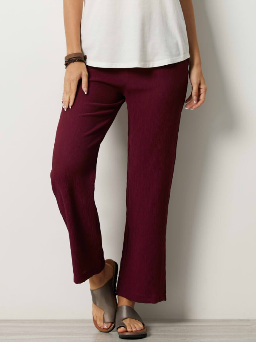 Pantalon Femme Décontracté À Taille Élastique Texture Crinklée Poches Latérales Léger Et Moderne