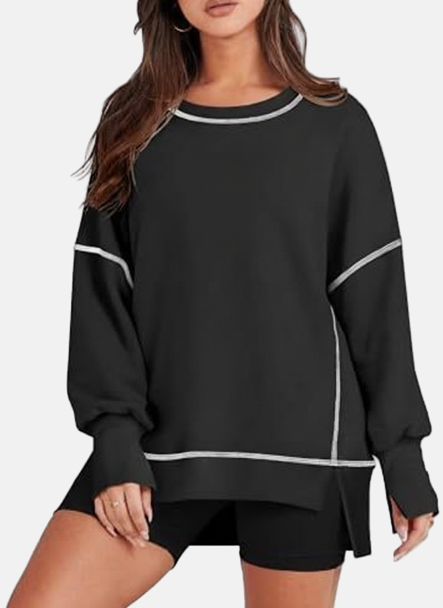 Sweatshirt Oversize Femme À Manches Longues Décontracté Pull Pour Quotidien Et Superposition