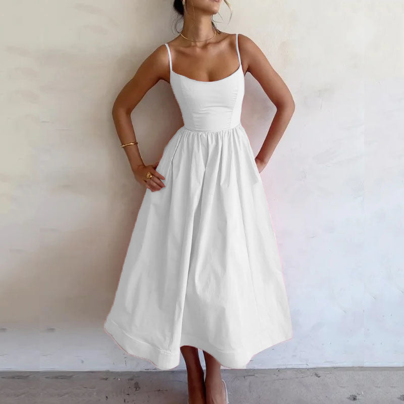 Fudus: Elegantes, einfarbiges, süßes Trägerkleid