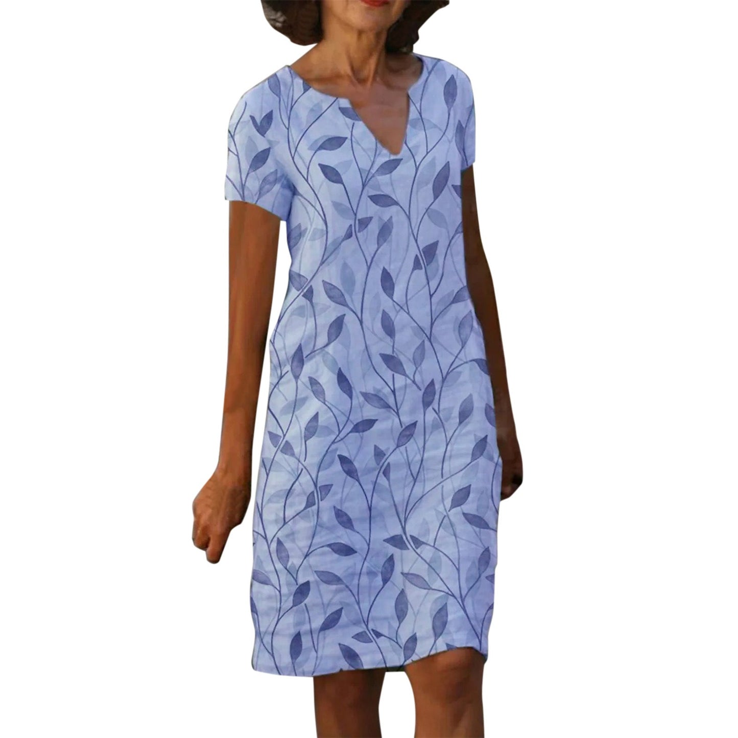 Baumwoll-Leinen Kleid mit V-Ausschnitt von Fudus