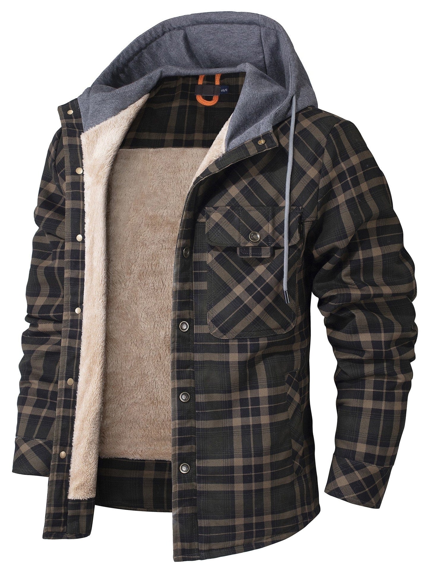 Manteau À Capuche À Carreaux Pour Homme Chaud Doublé Polaire Avec Fermeture Boutons Design Amawinc