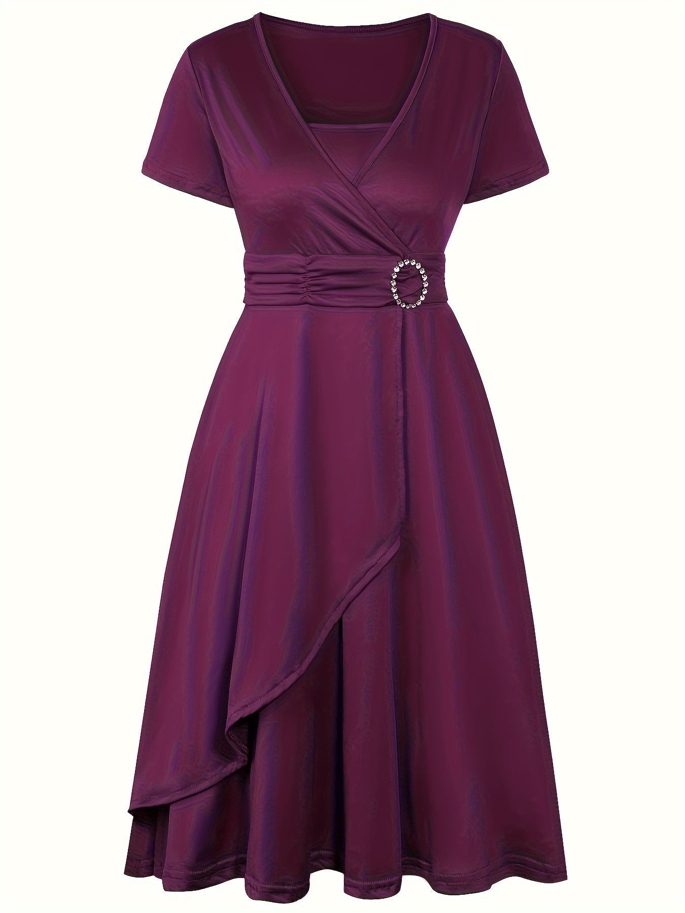 Robe Portefeuille Femme Encolure En V Manches Courtes Détail Élégant De Taille Polyvalente