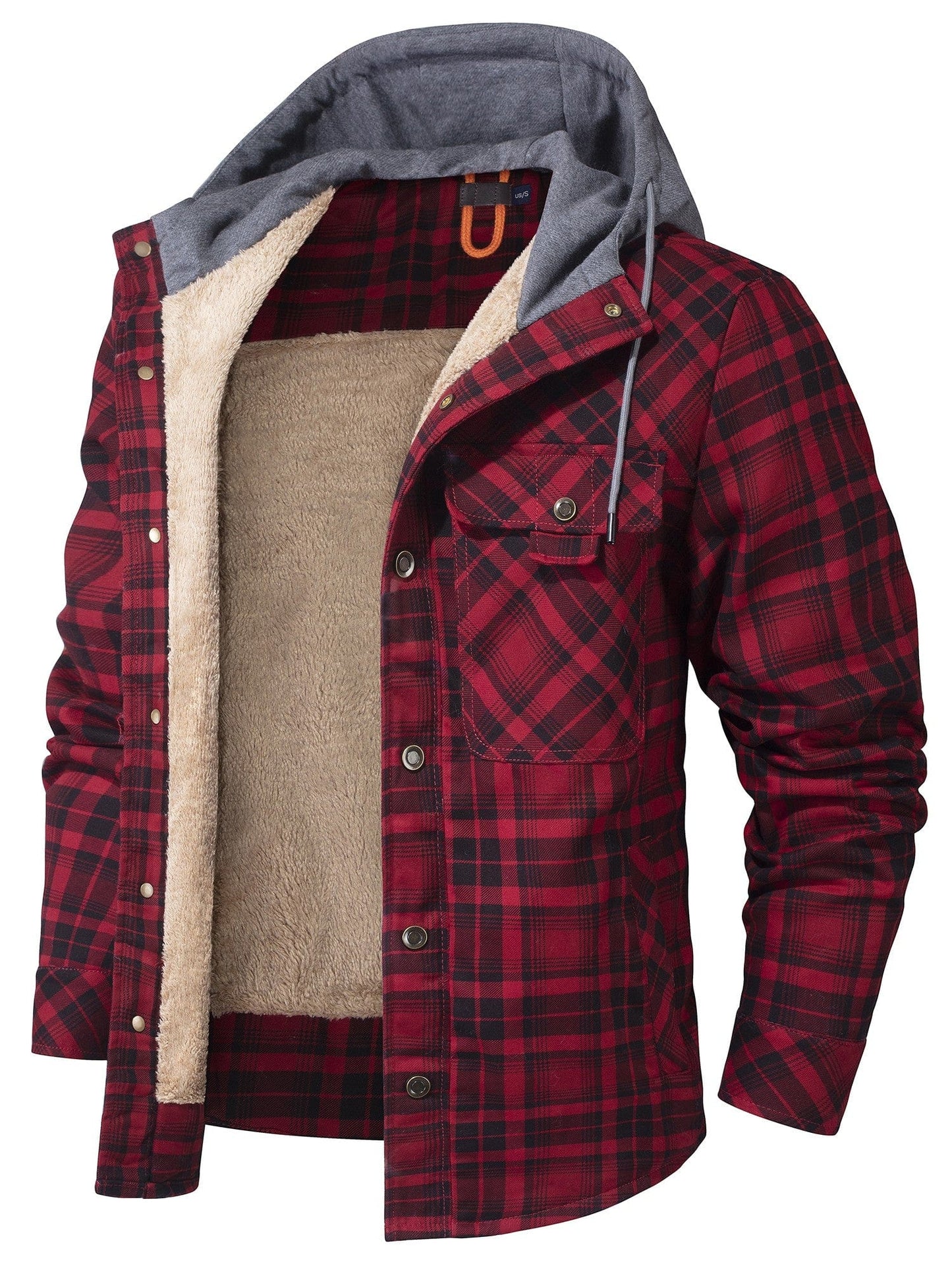 Manteau À Capuche À Carreaux Pour Homme Chaud Doublé Polaire Avec Fermeture Boutons Design Amawinc