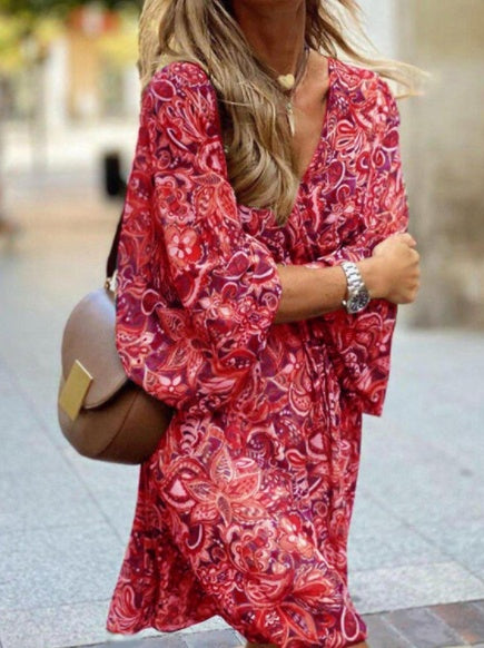 Boho A-Linie Langarm Kleid von Fudus mit Druck