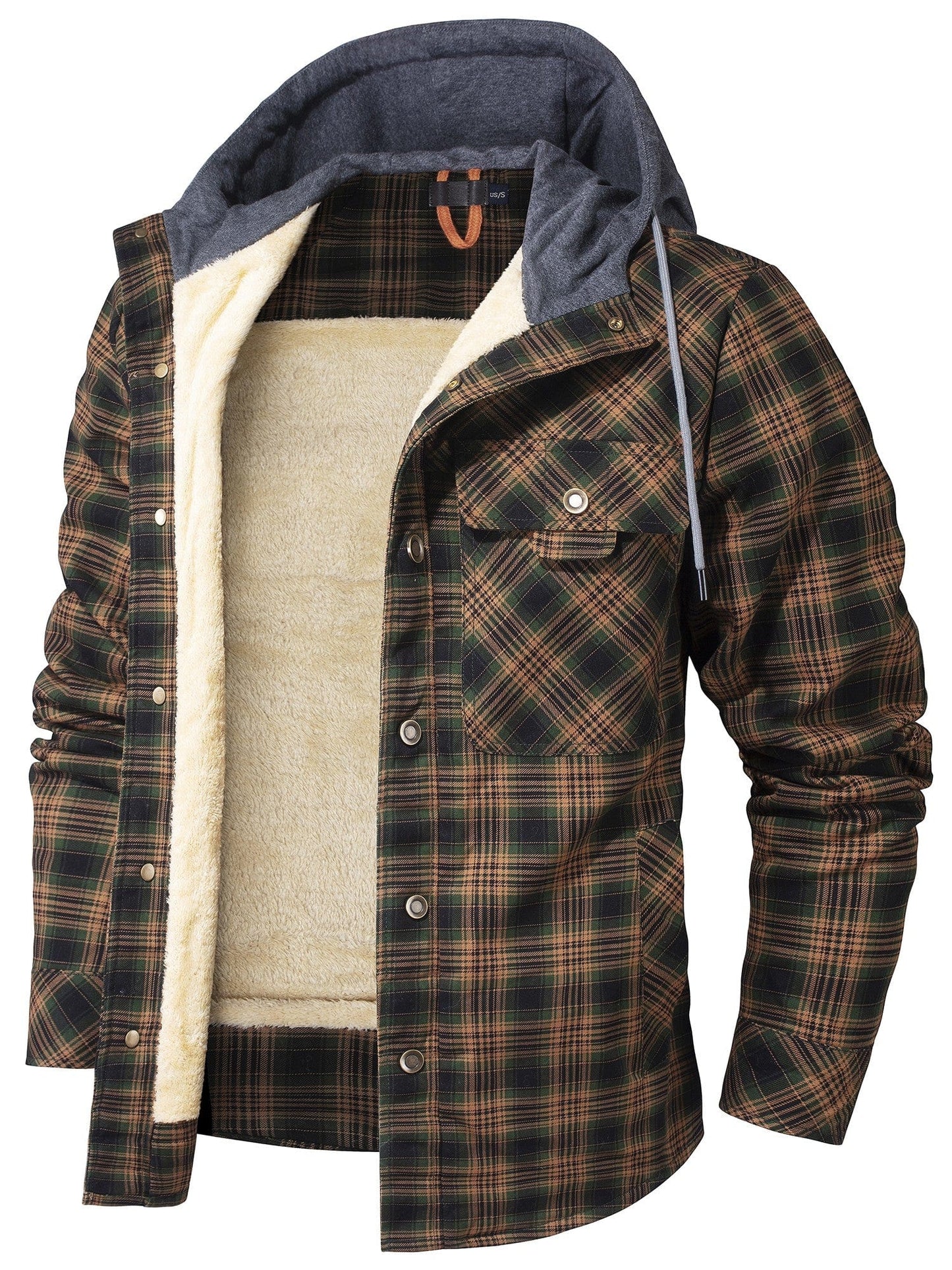 Manteau À Capuche À Carreaux Pour Homme Chaud Doublé Polaire Avec Fermeture Boutons Design Amawinc