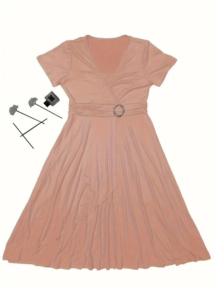 Robe Portefeuille Femme Encolure En V Manches Courtes Détail Élégant De Taille Polyvalente