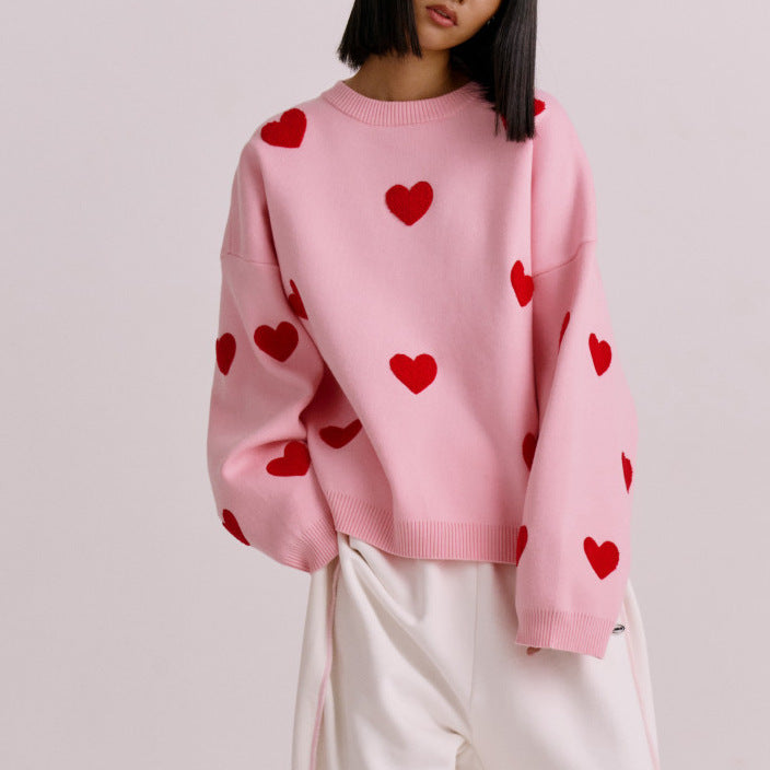 Pull Tricot Femme Oversize Motif Coeur Manche Longue Décontracté Amawinc Nordisk Flair