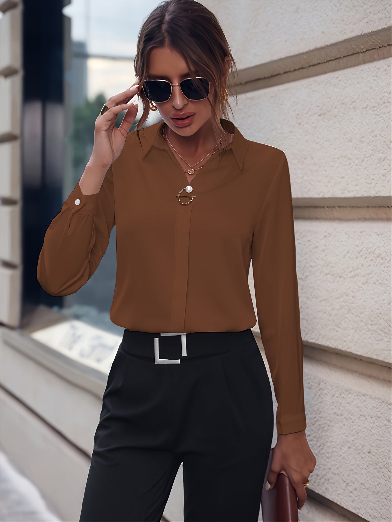 Blouse Femme Col Chemise Fermeture Cachée Boutons Élégante Et Légère Manches Longues Nordic Flair