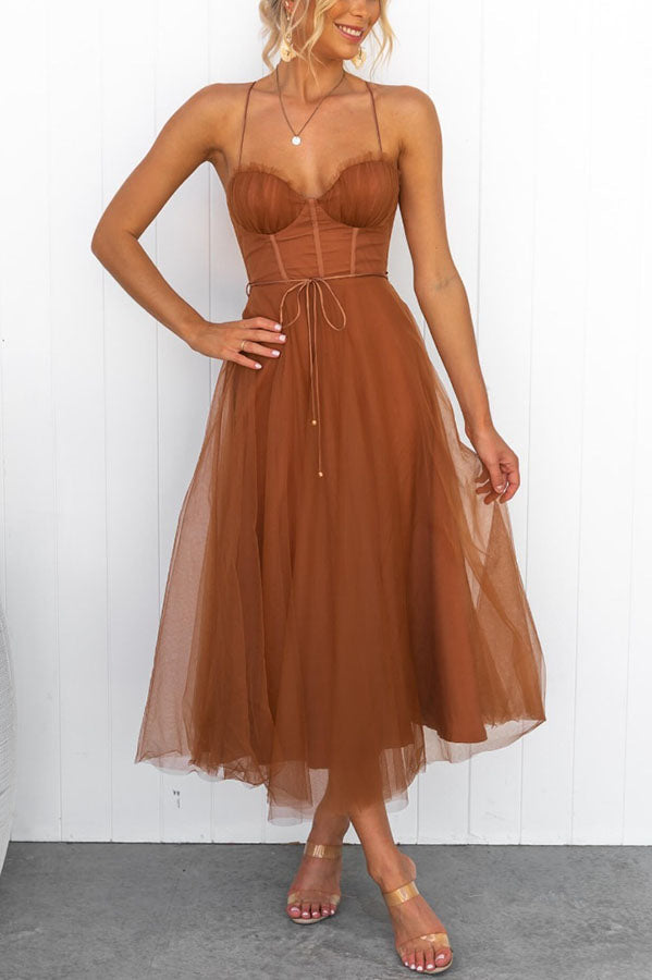 Robe Midi Tulle Karen Amawinc Pour Événements Printemps Été Élégante Et Romantique